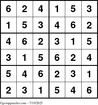 The grouppuzzles.com Answer grid for the Sudoku-Junior puzzle for Thursday July 10, 2025