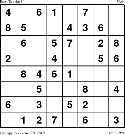The grouppuzzles.com Easy Sudoku-8 puzzle for Thursday July 10, 2025