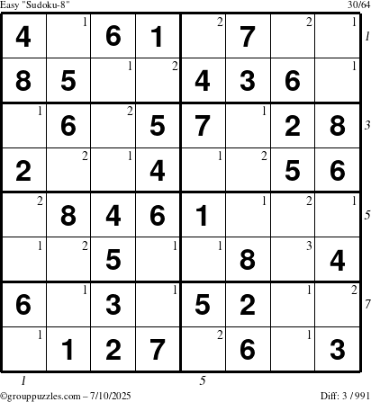 The grouppuzzles.com Easy Sudoku-8 puzzle for Thursday July 10, 2025 with all 3 steps marked
