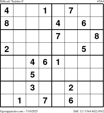 The grouppuzzles.com Difficult Sudoku-8 puzzle for Thursday July 10, 2025