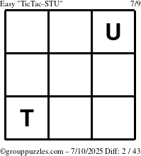 The grouppuzzles.com Easy TicTac-STU puzzle for Thursday July 10, 2025