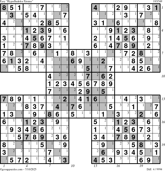 The grouppuzzles.com Easy cover-HyperXtreme puzzle for Thursday July 10, 2025 with all 4 steps marked