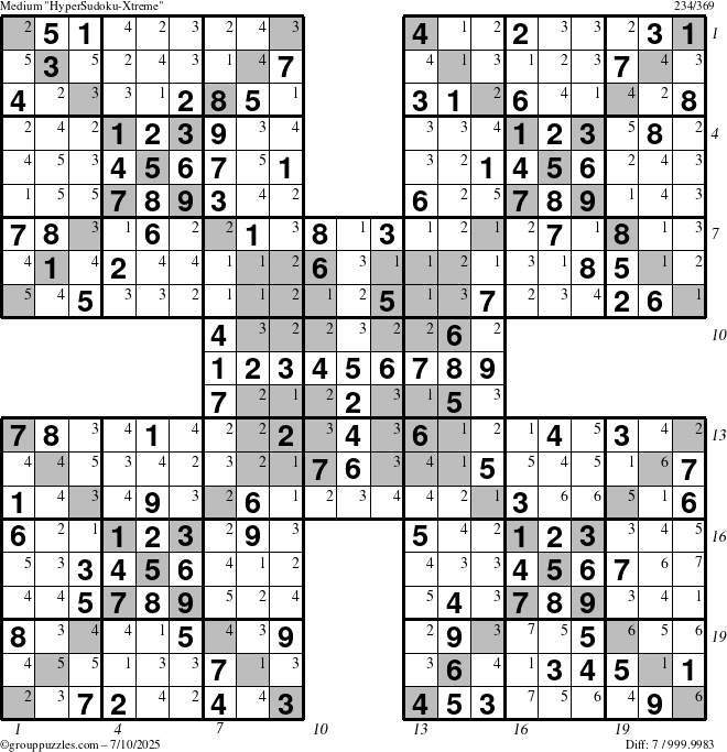 The grouppuzzles.com Medium cover-HyperXtreme puzzle for Thursday July 10, 2025 with all 7 steps marked