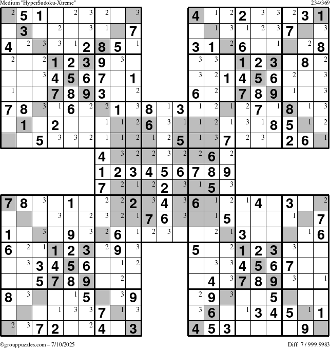 The grouppuzzles.com Medium cover-HyperXtreme puzzle for Thursday July 10, 2025 with the first 3 steps marked