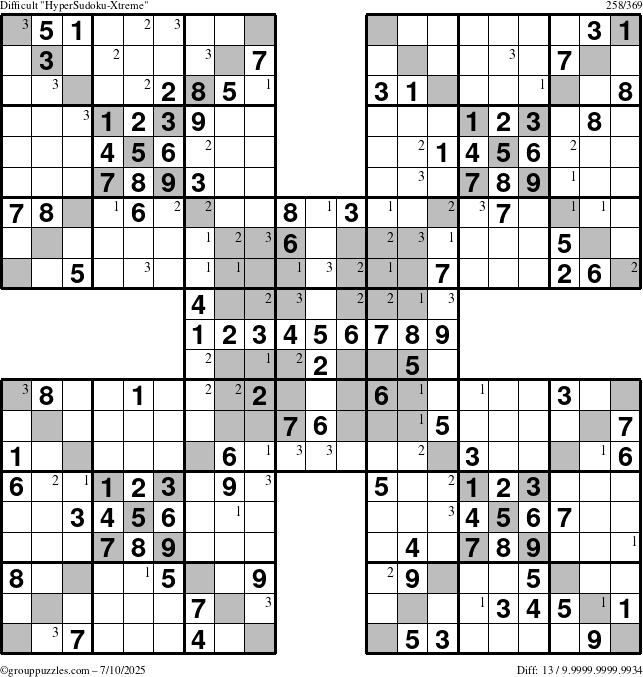 The grouppuzzles.com Difficult cover-HyperXtreme puzzle for Thursday July 10, 2025 with the first 3 steps marked
