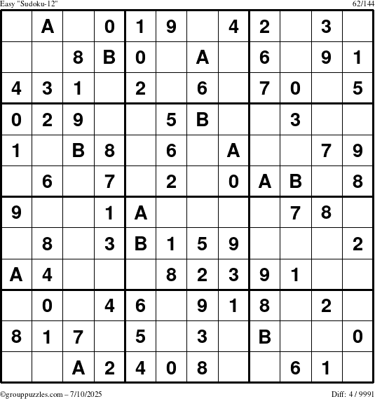 The grouppuzzles.com Easy Sudoku-12 puzzle for Thursday July 10, 2025