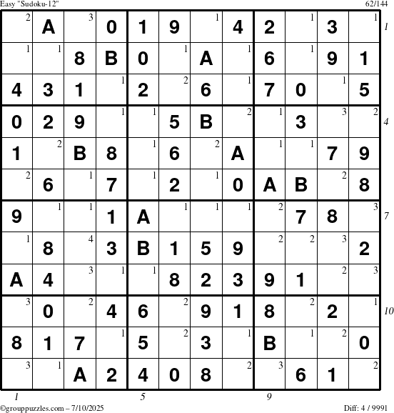 The grouppuzzles.com Easy Sudoku-12 puzzle for Thursday July 10, 2025 with all 4 steps marked