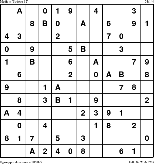 The grouppuzzles.com Medium Sudoku-12 puzzle for Thursday July 10, 2025