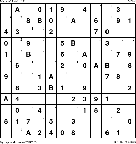 The grouppuzzles.com Medium Sudoku-12 puzzle for Thursday July 10, 2025 with the first 3 steps marked