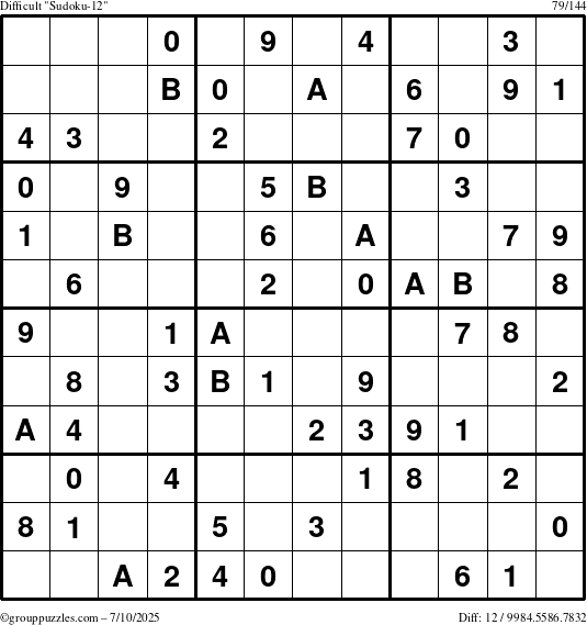 The grouppuzzles.com Difficult Sudoku-12 puzzle for Thursday July 10, 2025