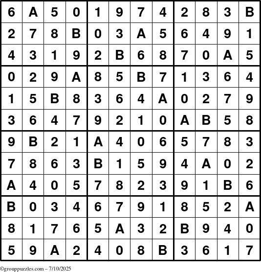 The grouppuzzles.com Answer grid for the Sudoku-12 puzzle for Thursday July 10, 2025
