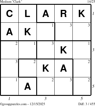 The grouppuzzles.com Medium Clark puzzle for Monday December 15, 2025 with all 3 steps marked