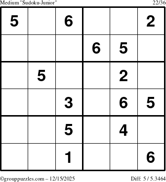 The grouppuzzles.com Medium Sudoku-Junior puzzle for Monday December 15, 2025