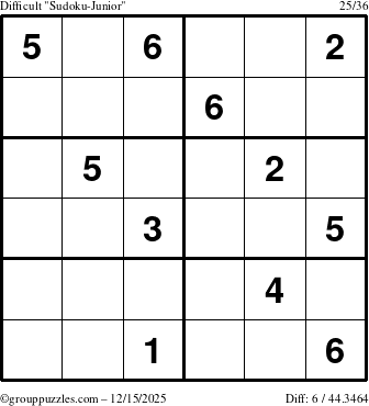 The grouppuzzles.com Difficult Sudoku-Junior puzzle for Monday December 15, 2025
