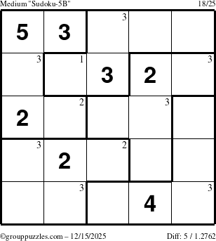 The grouppuzzles.com Medium Sudoku-5B puzzle for Monday December 15, 2025 with the first 3 steps marked