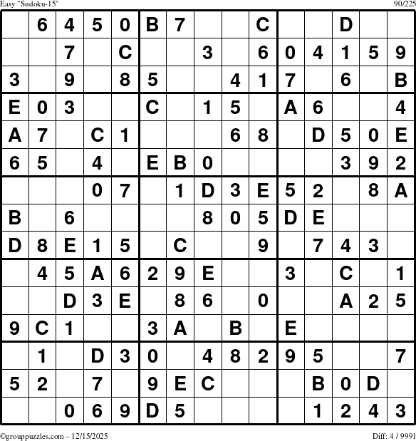 The grouppuzzles.com Easy Sudoku-15 puzzle for Monday December 15, 2025