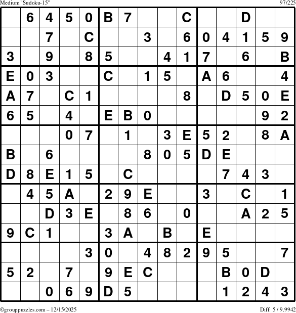 The grouppuzzles.com Medium Sudoku-15 puzzle for Monday December 15, 2025