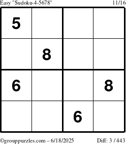 The grouppuzzles.com Easy Sudoku-4-5678 puzzle for Wednesday June 18, 2025