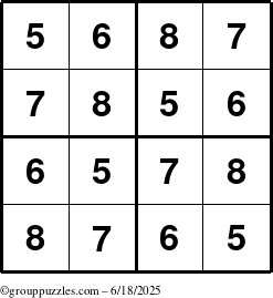 The grouppuzzles.com Answer grid for the Sudoku-4-5678 puzzle for Wednesday June 18, 2025