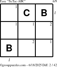 The grouppuzzles.com Easy TicTac-ABC puzzle for Wednesday June 18, 2025 with all 2 steps marked