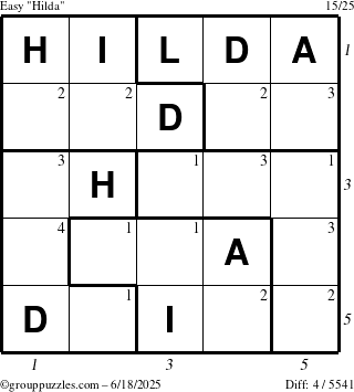 The grouppuzzles.com Easy Hilda puzzle for Wednesday June 18, 2025 with all 4 steps marked