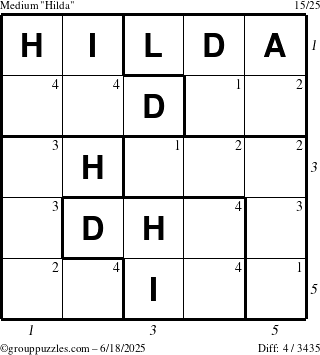 The grouppuzzles.com Medium Hilda puzzle for Wednesday June 18, 2025 with all 4 steps marked