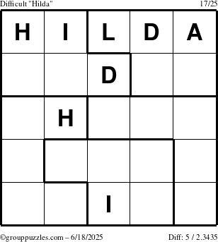 The grouppuzzles.com Difficult Hilda puzzle for Wednesday June 18, 2025