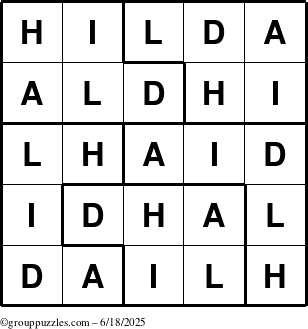 The grouppuzzles.com Answer grid for the Hilda puzzle for Wednesday June 18, 2025