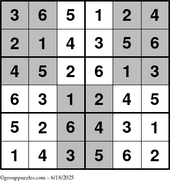 The grouppuzzles.com Answer grid for the SuperSudoku-Junior puzzle for Wednesday June 18, 2025