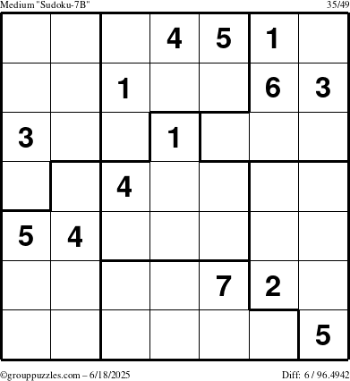 The grouppuzzles.com Medium Sudoku-7B puzzle for Wednesday June 18, 2025