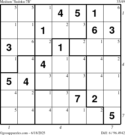 The grouppuzzles.com Medium Sudoku-7B puzzle for Wednesday June 18, 2025 with all 6 steps marked