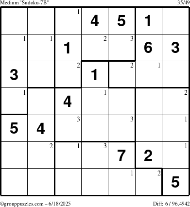 The grouppuzzles.com Medium Sudoku-7B puzzle for Wednesday June 18, 2025 with the first 3 steps marked