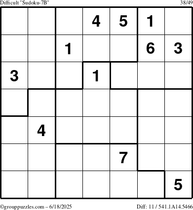 The grouppuzzles.com Difficult Sudoku-7B puzzle for Wednesday June 18, 2025