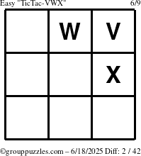 The grouppuzzles.com Easy TicTac-VWX puzzle for Wednesday June 18, 2025