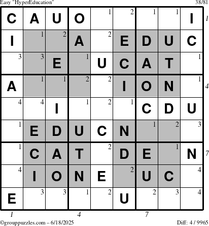 The grouppuzzles.com Easy HyperEducation-i23 puzzle for Wednesday June 18, 2025 with all 4 steps marked