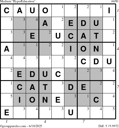 The grouppuzzles.com Medium HyperEducation-i23 puzzle for Wednesday June 18, 2025 with all 5 steps marked