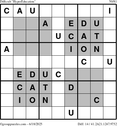 The grouppuzzles.com Difficult HyperEducation-i23 puzzle for Wednesday June 18, 2025