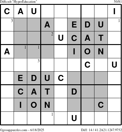 The grouppuzzles.com Difficult HyperEducation-i23 puzzle for Wednesday June 18, 2025 with the first 3 steps marked