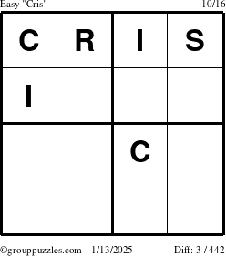 The grouppuzzles.com Easy Cris puzzle for Monday January 13, 2025