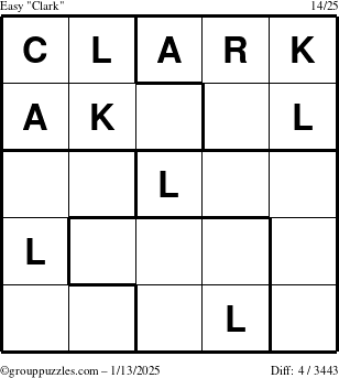 The grouppuzzles.com Easy Clark puzzle for Monday January 13, 2025