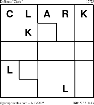 The grouppuzzles.com Difficult Clark puzzle for Monday January 13, 2025