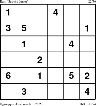 The grouppuzzles.com Easy Sudoku-Junior puzzle for Monday January 13, 2025