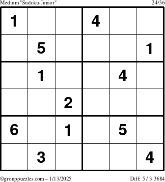 The grouppuzzles.com Medium Sudoku-Junior puzzle for Monday January 13, 2025