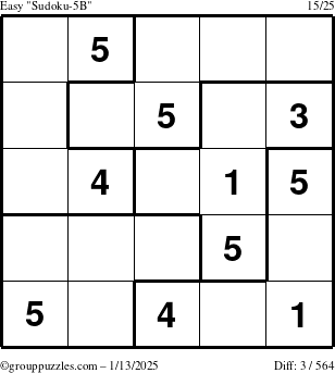 The grouppuzzles.com Easy Sudoku-5B puzzle for Monday January 13, 2025