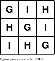 The grouppuzzles.com Answer grid for the TicTac-GHI puzzle for Monday January 13, 2025