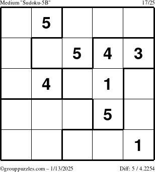 The grouppuzzles.com Medium Sudoku-5B puzzle for Monday January 13, 2025