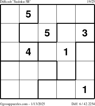 The grouppuzzles.com Difficult Sudoku-5B puzzle for Monday January 13, 2025