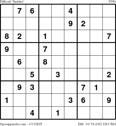 The grouppuzzles.com Difficult Sudoku puzzle for Monday January 13, 2025