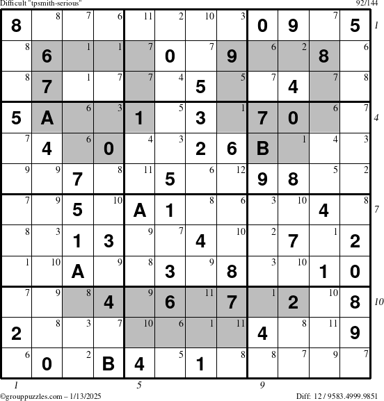 The grouppuzzles.com Difficult tpsmith-serious puzzle for Monday January 13, 2025 with all 12 steps marked