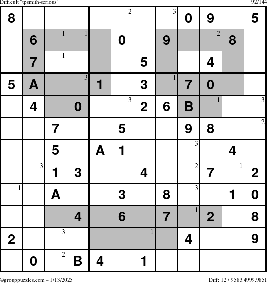 The grouppuzzles.com Difficult tpsmith-serious puzzle for Monday January 13, 2025 with the first 3 steps marked